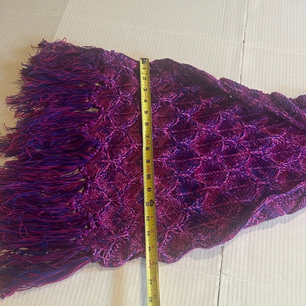 Purple pink and bluish knitted Mermaid Tail Blanket costume with fringe at ends - Picture 8 of 11